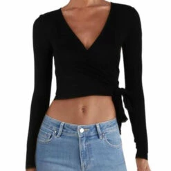 Flash Sale ⌛ Ava + Esme 👩 Womens Faux Wrap Ribbed Crop Top 💯