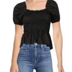 Outlet 🧨 Ava + Esme 👩 Womens Smocked Square Neck Crop Top 💯